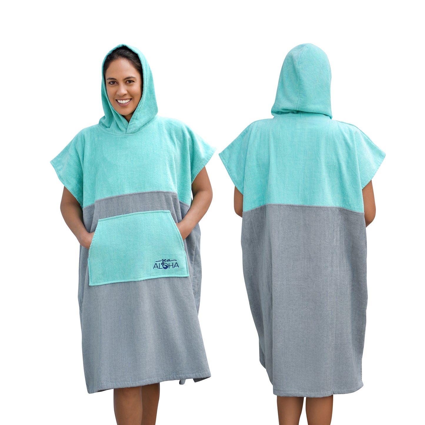 Terry Velour Surf Poncho (Turquoise/Gray)