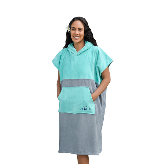 Terry Velour Surf Poncho (Turquoise/Gray)