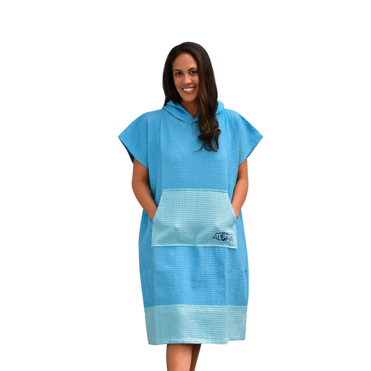 Blue surf poncho front view